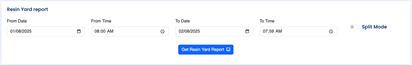 Date Selector for Resin Yard Report